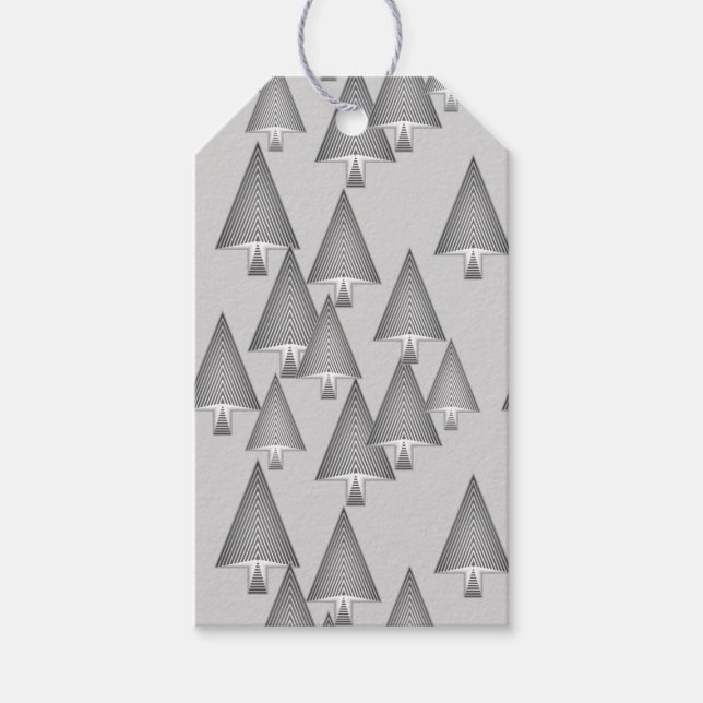 Moderne metallische Weihnachtsbäume - silbergrau Geschenkanhänger (Vorderseite)