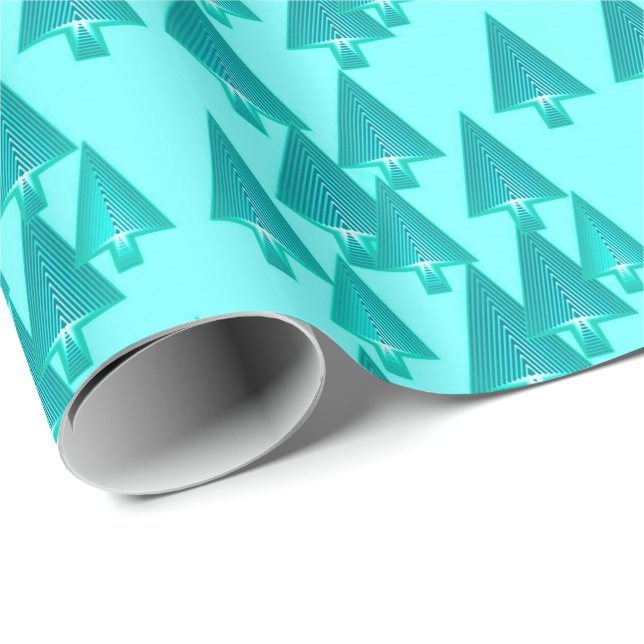 Moderne metallische Weihnachtsbäume - Türkis Geschenkpapier (Rolleneckpunkt)