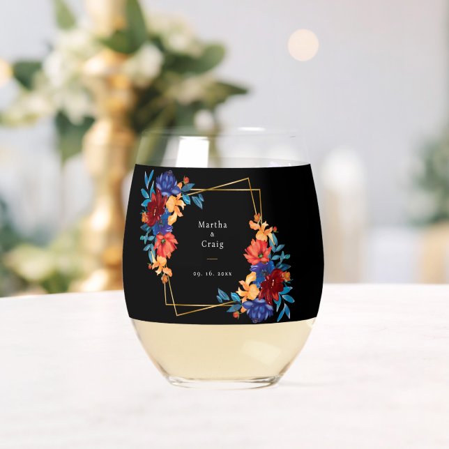 Moderne mexikanische Fiesta-Blume Hochzeit Schwarz Weinglas Ohne Stiel (Insitu (Hochzeit))