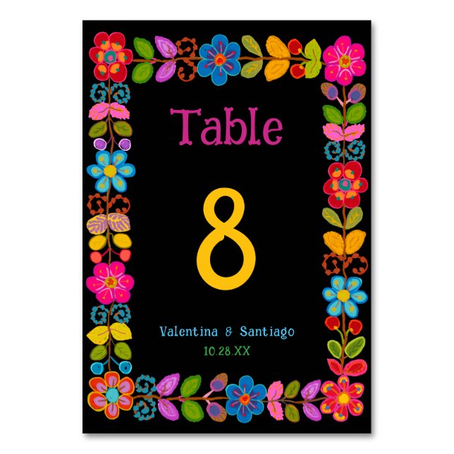 Moderne mexikanische Hochzeitseinladung Tischnummer (Vorderseite)