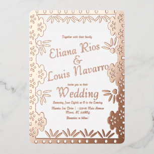 Moderne mexikanische Papel Picado Goldene Hochzeit Folieneinladung