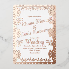 Moderne mexikanische Papel Picado GoldWedding Folieneinladung
