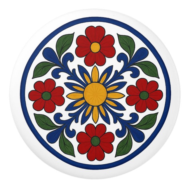 Moderne mexikanische Talavera Folk Art Keramik Kno Keramikknauf (Vorderseite)