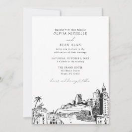 Moderne Miami Skyline Black & White Wedding Einladung