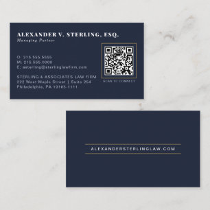 Moderne Midnight Navy Gold QR Code Professional Visitenkarte