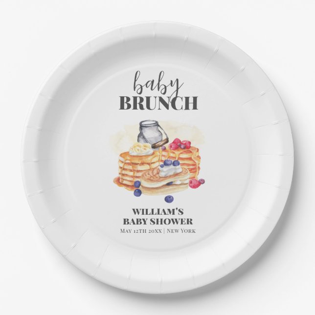Moderne Milk Berry Pancake Brunch Babydusche Pappteller (Vorderseite)