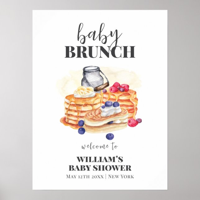 Moderne Milk Pancake Brunch Babydusche Willkommen Poster (Vorne)