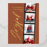 Moderne Mindest-Script-Weihnachtsstunde mit mehrer Folien Feiertagspostkarte<br><div class="desc">Modernes minimales Drehbuch Multi Foto Weihnachtsrost Terracotta Retro-Design. Elegantes,  echtes Gold,  Silber und Rose Goldfolie-Design.</div>
