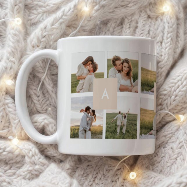 Moderne Minimal 10-Foto-Collage Paar Initialen Kaffeetasse (Von Creator hochgeladen)