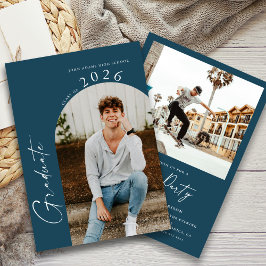 Moderne Minimal 2 Foto Navy Blue Graduation Party Einladung