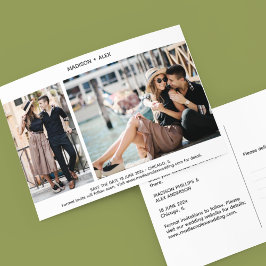 Moderne Minimal 2-Foto-Save the Date Postkarte