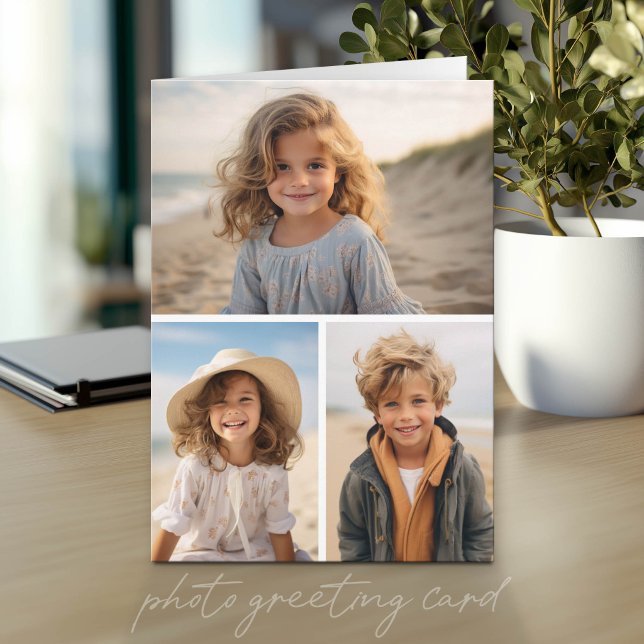 Moderne Minimal 3-Foto-Collage Karte (Photo Greeting Card)