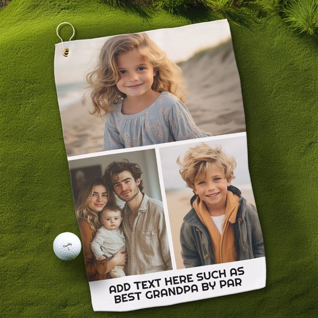 Moderne Minimal 3 Foto Collage mit Text Golfhandtuch (Custom Golf Towel)