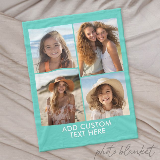 Moderne Minimal 4-Foto-Collage - mit Text Fleecedecke (Custom Photo Blanket)