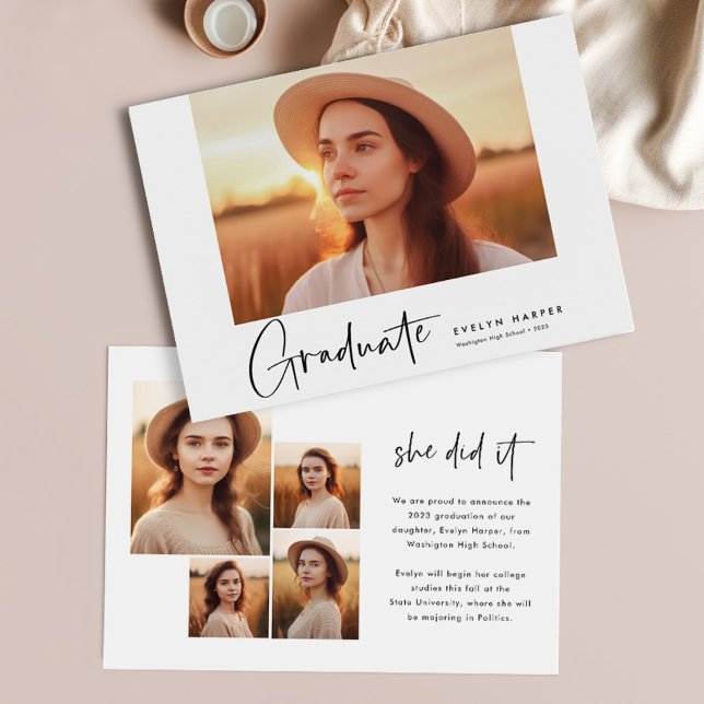 Moderne Minimal 5 Foto Abschluss Ankündigung (Von Creator hochgeladen)