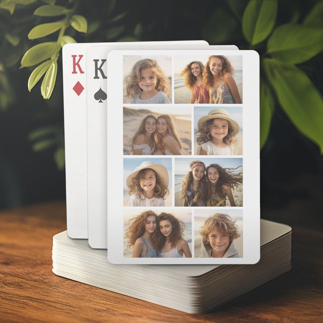 Moderne Minimal 8 Foto Grid Collage - White Spielkarten (Personalized playing cards)
