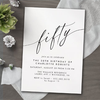 Moderne Minimal Airy Black und White 50. Geburtsta Einladung
