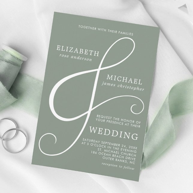 Moderne Minimal Ampersand Sage Green Wedding Einladung (Von Creator hochgeladen)