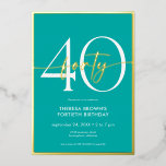 Moderne Minimal Aqua Vierziges Drehbuch Geburtstag Folieneinladung<br><div class="desc">Die moderne und schicke Einladung zum Geburtstag verbindet klassisches Aqua und Weiß mit Akzenten echter Goldfolie. Es ist minimales Design ist ein einfaches und lustiges Design,  um den Meilenstein Geburtstag zu feiern. Erstellt von der einfachen Farmhouse Press.</div>