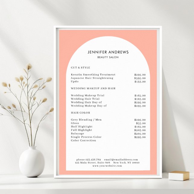 Moderne Minimal Arch Salon Preisliste Poster (Modern Minimal Arch Salon Price List. Prints & Instant Download Available.)