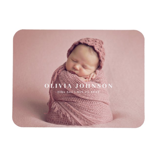 Moderne Minimal Baby Foto Geburtsankündigung Magnet (Horizontal)