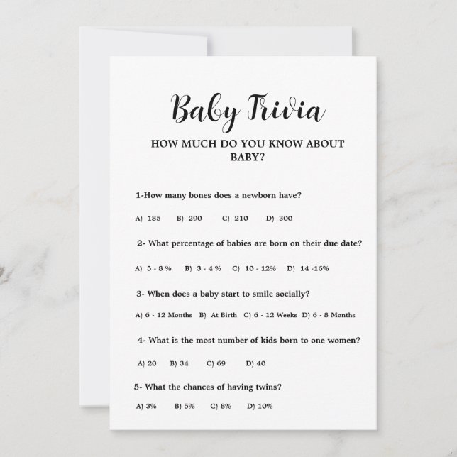 Moderne Minimal Baby Trivia Baby Duschkarte Einladung (Vorderseite)