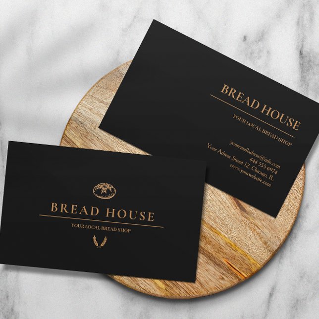 Moderne Minimal Black Bread Bakery Business Card Visitenkarte (Von Creator hochgeladen)