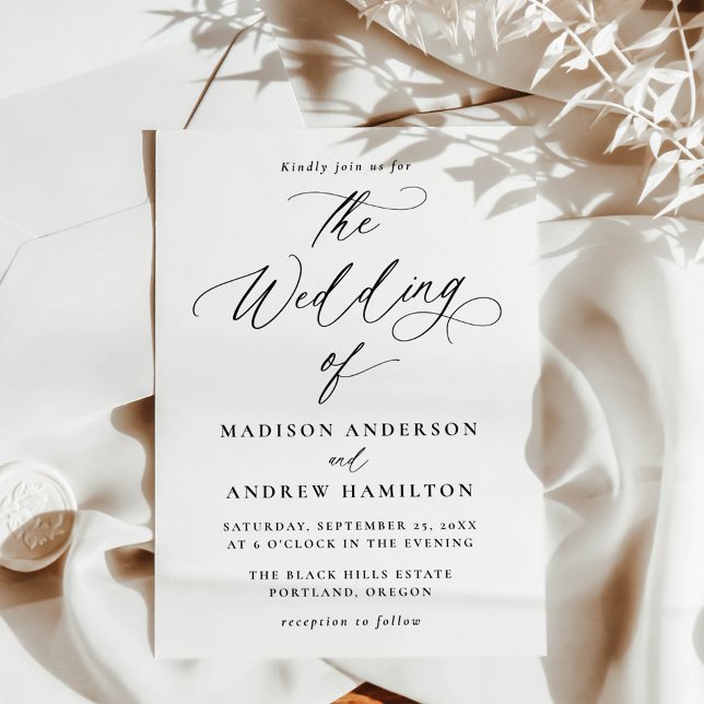 Moderne Minimal Black Calligraphy Wedding Einladung (Von Creator hochgeladen)