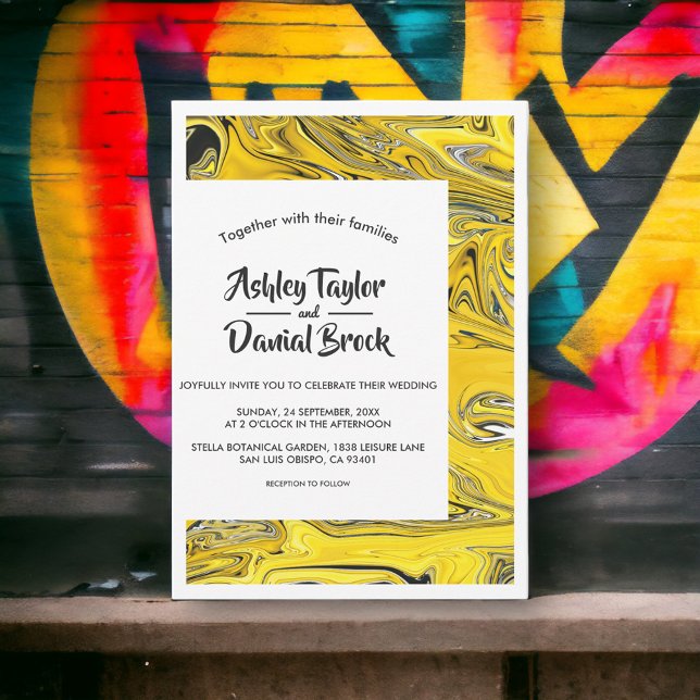 Moderne Minimal Black Gold Abstrakt Paint Wedding Einladung (Von Creator hochgeladen)