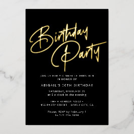 Moderne Minimal Black & Gold Geburtstagsparty Folieneinladung