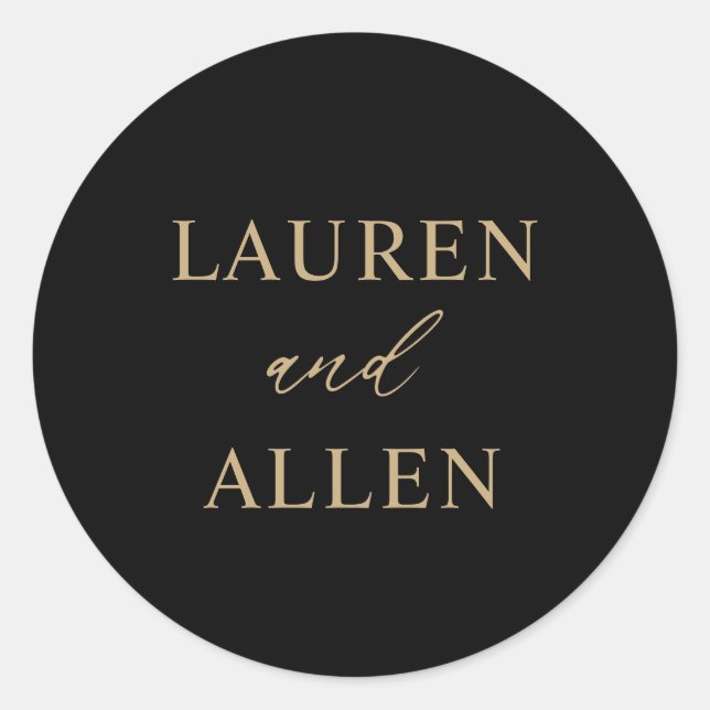 Moderne Minimal Black Gold Hochzeit Runder Aufkleber (Vorderseite)