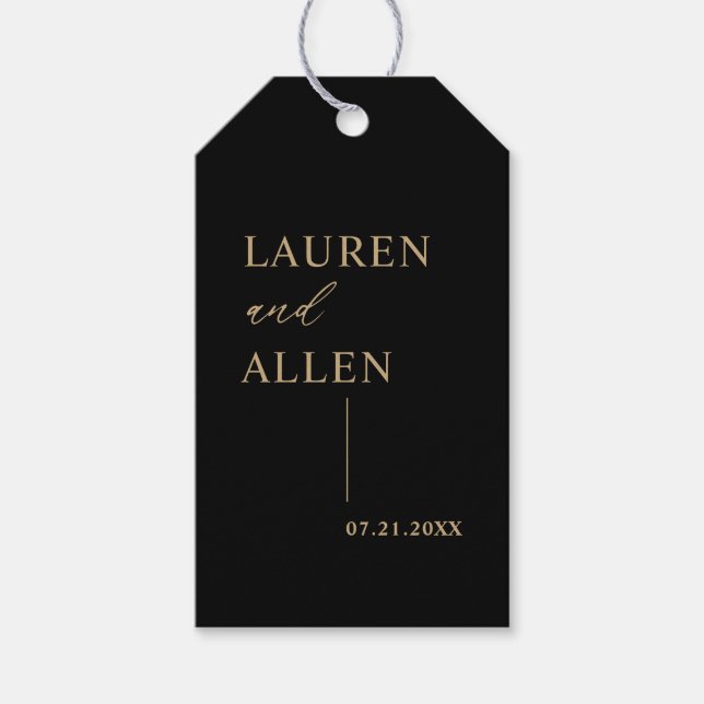 Moderne Minimal Black Gold Hochzeitsmarken Geschenkanhänger (Vorderseite)