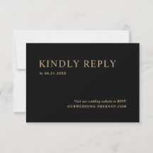 Moderne Minimal Black Gold Wedding RSVP Card