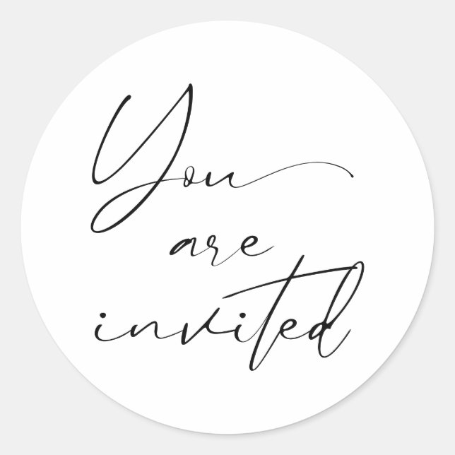 Moderne Minimal Black Script Calligrafy Wedding Runder Aufkleber (Vorderseite)
