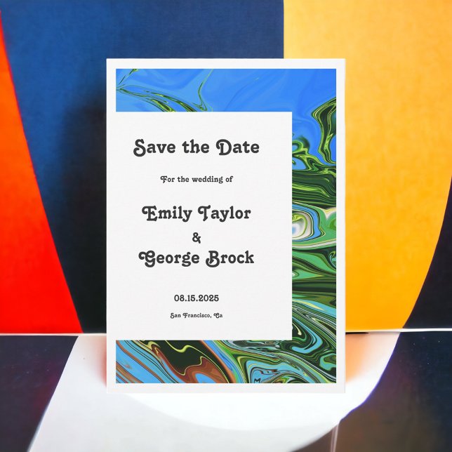 Moderne Minimal Blue Green Abstrakt Artist Wedding Save The Date (Von Creator hochgeladen)