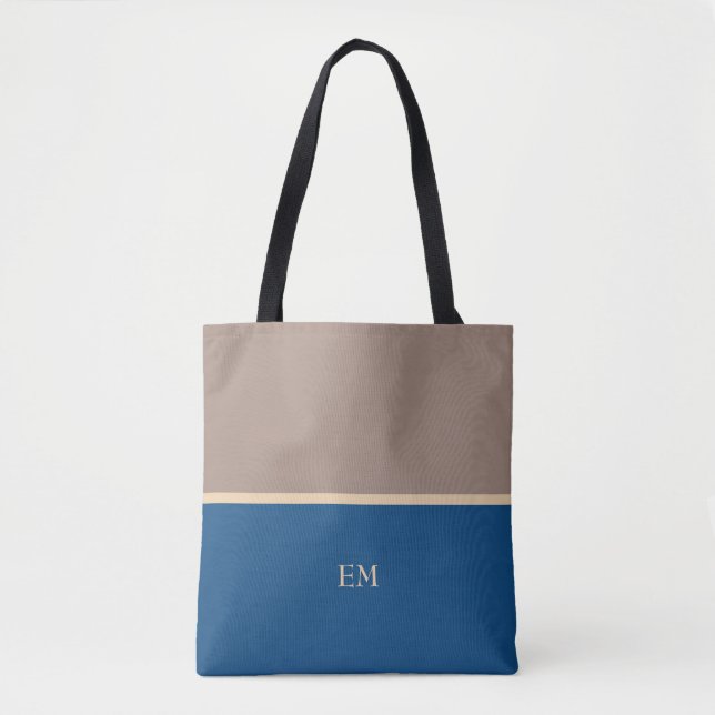 Moderne Minimal Blue Monogram Initials Tasche (Vorderseite)