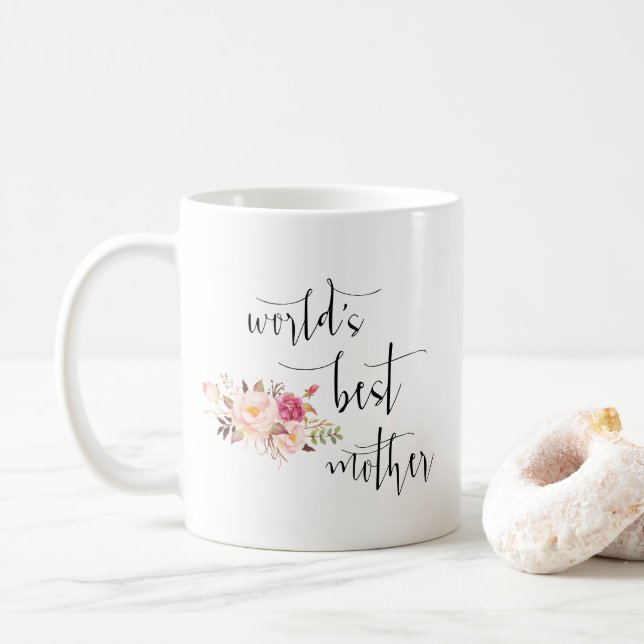 Moderne Minimal Blush Blumenwelt als beste Mutter Kaffeetasse (Mit Donut)