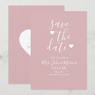 Moderne Minimal Blush mit Herzen Save-the-Date-Kar Einladung