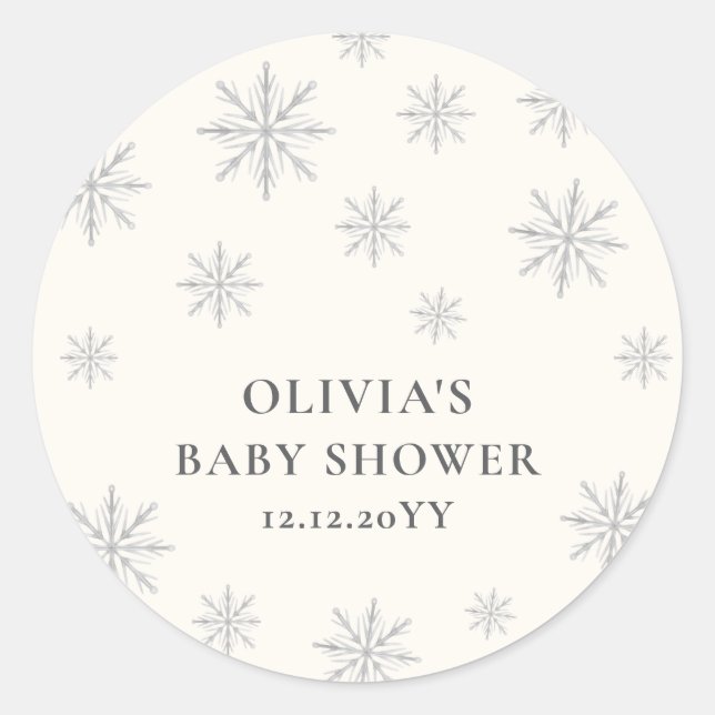 Moderne Minimal Boho Winter Snowflake Babydusche Runder Aufkleber (Vorderseite)