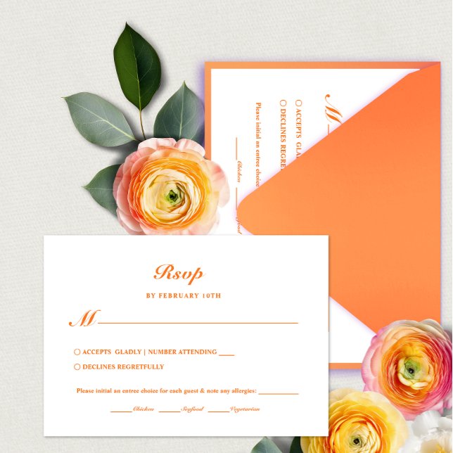 Moderne Minimal Bright Orange Meal Choding RSVP Karte (Von Creator hochgeladen)