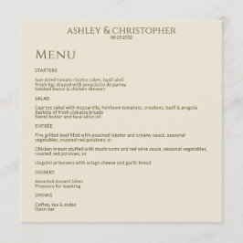 Moderne Minimal Bronze & Gold Hochzeitsempfehlung Menükarte