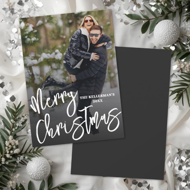 Moderne Minimal Brush Script 1 Foto Weihnachten (Modern Minimal Brush Script 1 Photo Christmas Holiday Card )