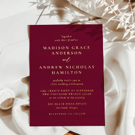Moderne Minimal-Burgund und Gold-Hochzeit Folieneinladung
