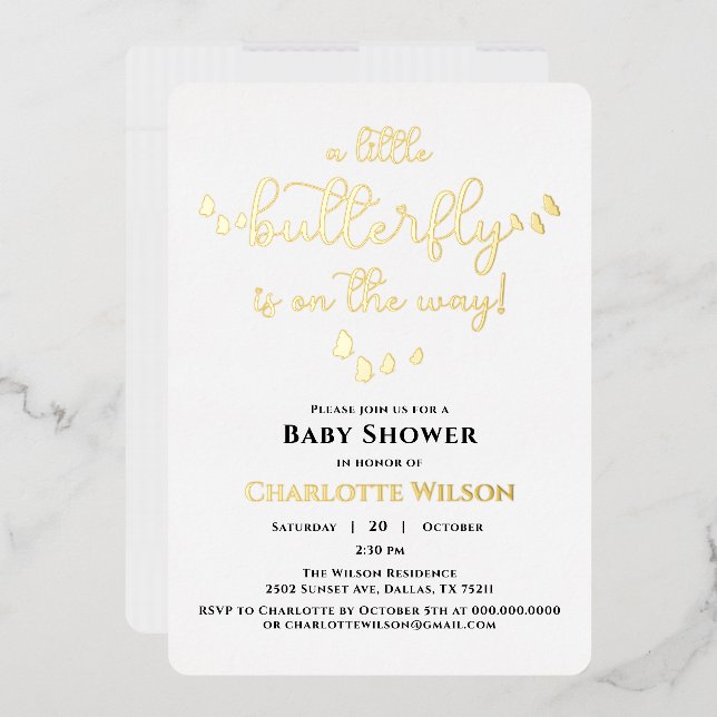 Moderne Minimal-Butterfly-Babydusche Folieneinladung (Briefumschlag)