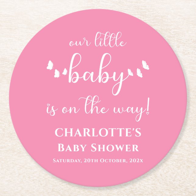 Moderne Minimal-Butterfly-Babydusche Runder Pappuntersetzer (Vorderseite)