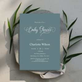 Moderne Minimal Calligraphy Baby Boy Dusche Einladung