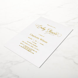 Moderne Minimal Calligraphy Baby Boy Dusche Folieneinladung