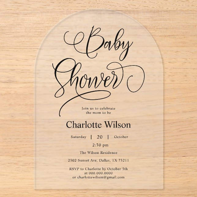 Moderne Minimal Calligraphy Baby Girl Dusche Acryleinladungen (Vorderseite)