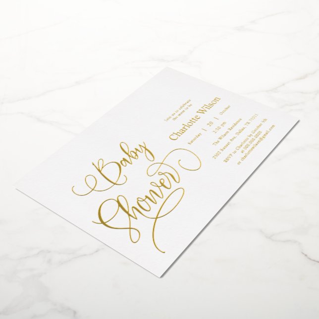 Moderne Minimal Calligraphy Babydusche Folieneinladung (Gedreht)