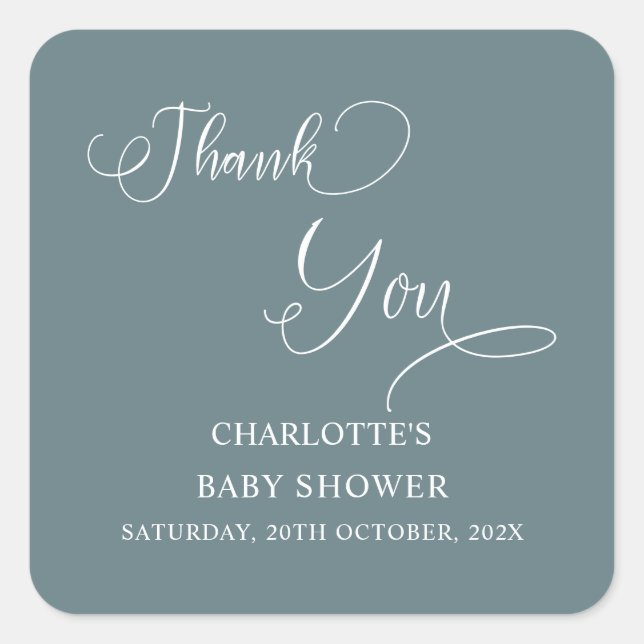 Moderne Minimal Calligraphy Babydusche Quadratischer Aufkleber (Vorderseite)